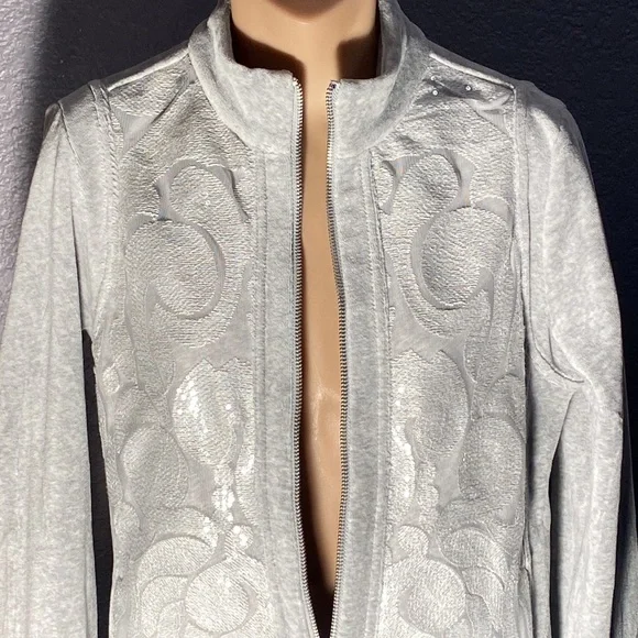CHICO’S - NWT - grey velour oversized jacket, front sequins, zipper, pockets - 0